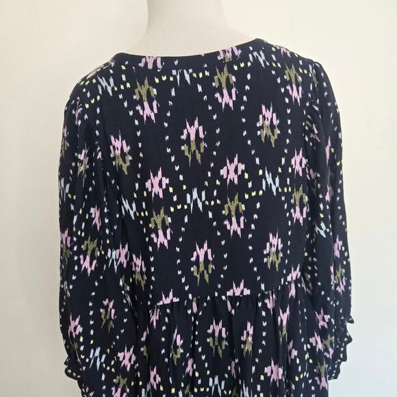 ba&sh Naia Dress Boho Printed Ikat Black Relaxed Mini Flowy Women Medium - Picture 8 of 14